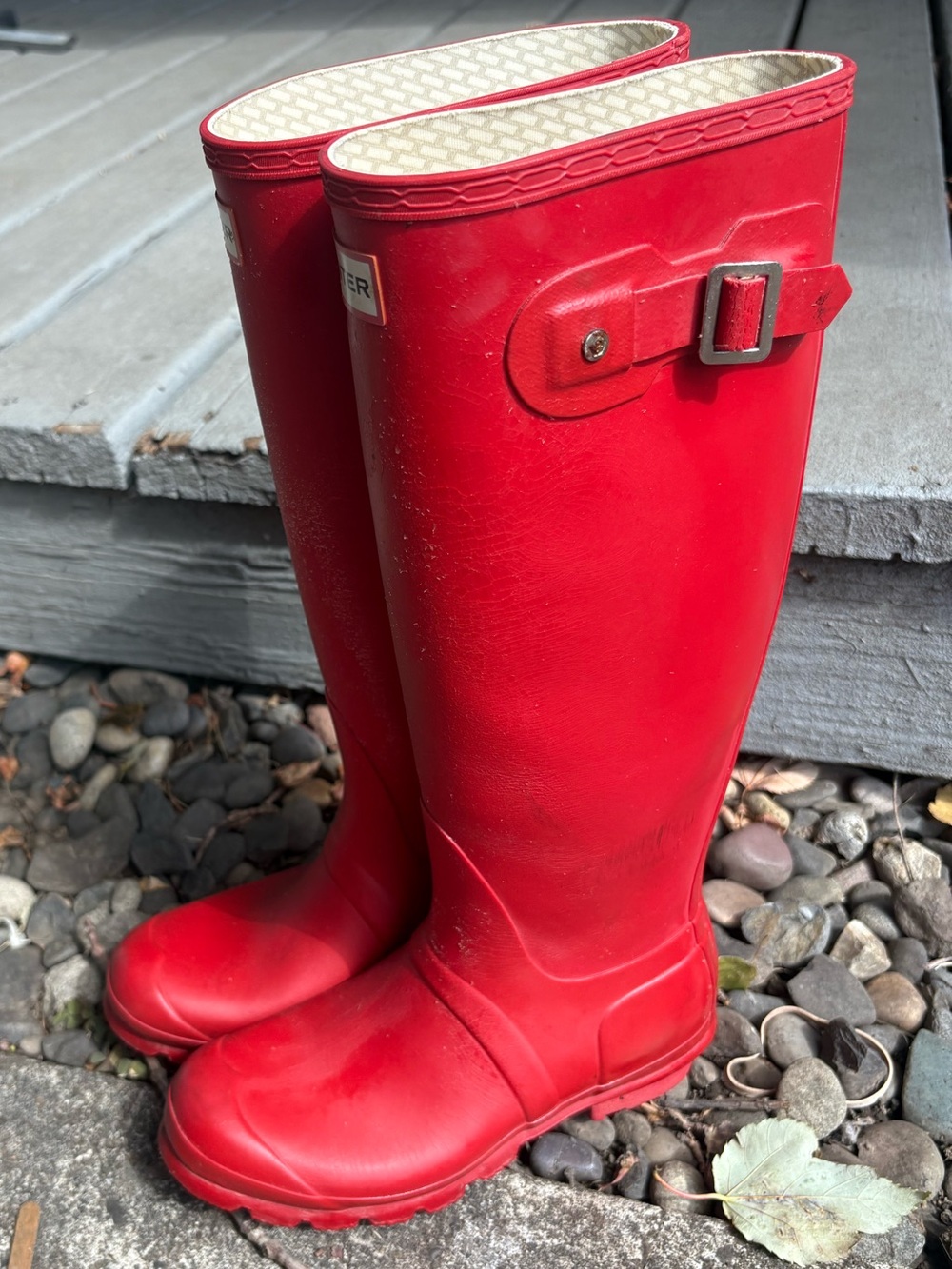 Hunter Red Women's Tall Rain Boots with Side Buckle